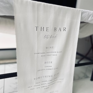 Stoff-Bar-Schild, Hochzeit Bar Menü, benutzerdefinierte Leinen Bar Schild, Bar Schild, Signatur Cocktails Zeichen, minimalistische Bar, Hochzeit Bar Schild