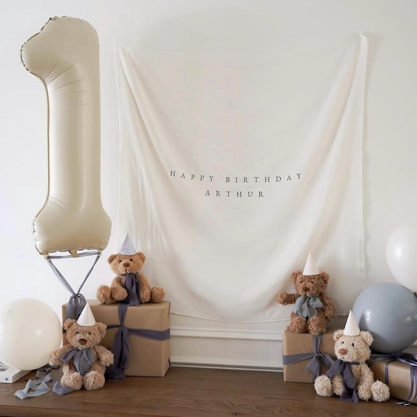Nom drapeau d'anniversaire personnalisé, bannière d'anniversaire, bannière d'anniversaire personnalisée, enseigne en tissu, enseigne d'anniversaire en tissu, art mural bohème anniversaire, lin