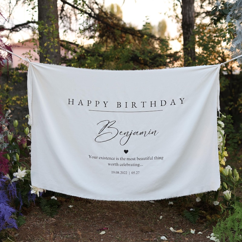 Custom Birthday Banner, Personalised Birthday Name Flag, Birthday Banner, Fabric Sign, Fabric Birtday Sign, Birthday Boho Wall Art, Linen