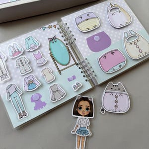 Interactive Cat Busy Book for Toddlers, Dress Up Paper Doll Activity, Handmade Quiet Book