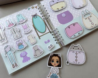 Interactive Cat Busy Book for Toddlers, Dress Up Paper Doll Activity, Handmade Quiet Book