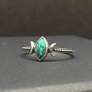 Silver Turquoise Stone Rings For Women, Dainty & Boho Rings, Sterling Silver Marquise Designer Women Rings, Christmas Gift Of Ring
