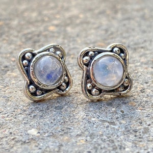 Sterling Silver Moonstone Stud Earrings, Bridesmaid Earrings, Handcrafted Moonstone Jewelry Set.