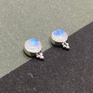 Sterling Silver Moonstone Earrings, Moonstone studs, Round Stone Studs, Rawa Earrings, Moonstone jewelry