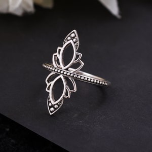 925 Silver Double Lotus Ring Stacking Ring Flower Boho Ring Gift for her Handmade Ring