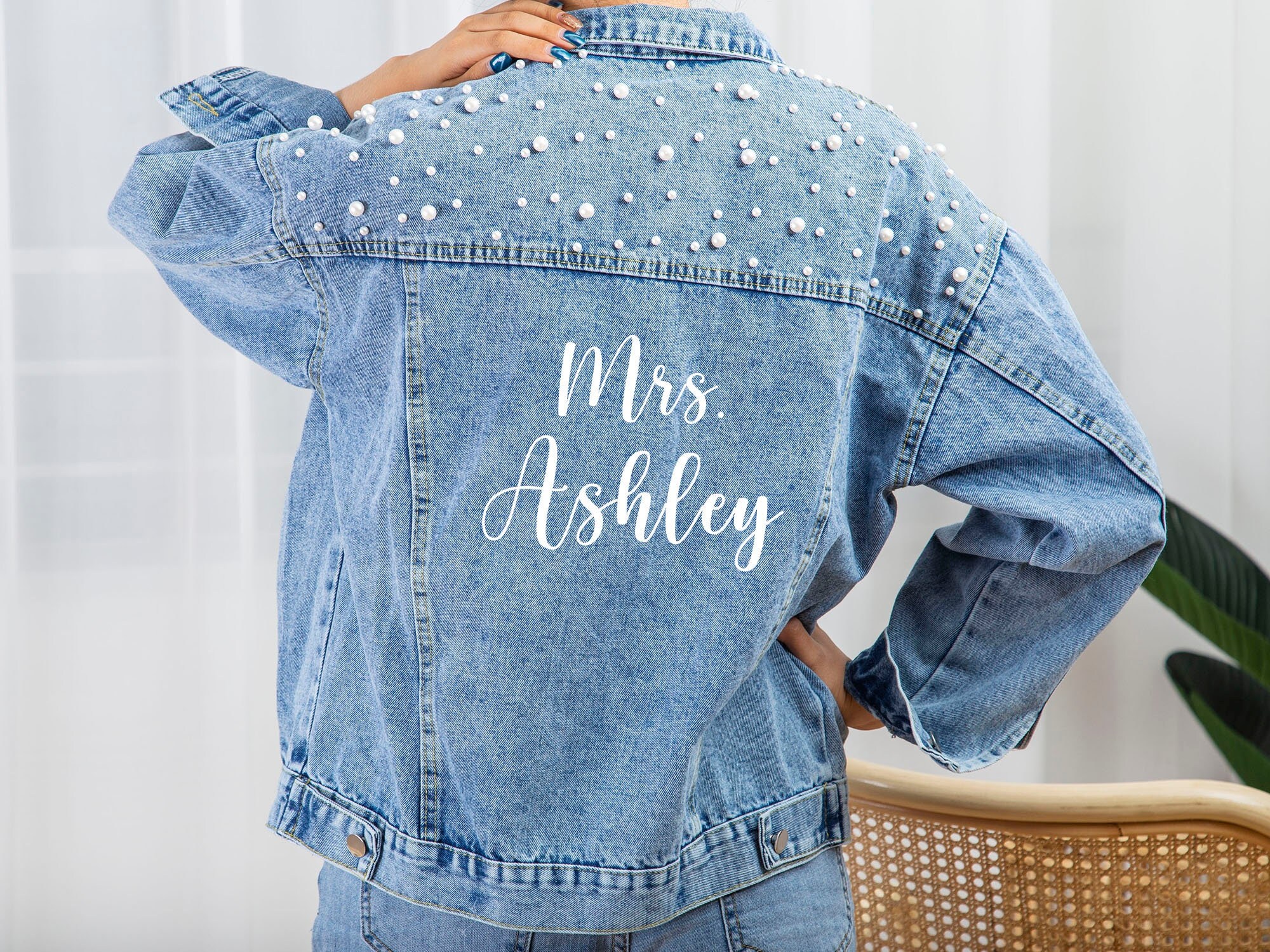Bride Jean Jacket With Pearlsblue Pearl Jean Jacketbride Etsy