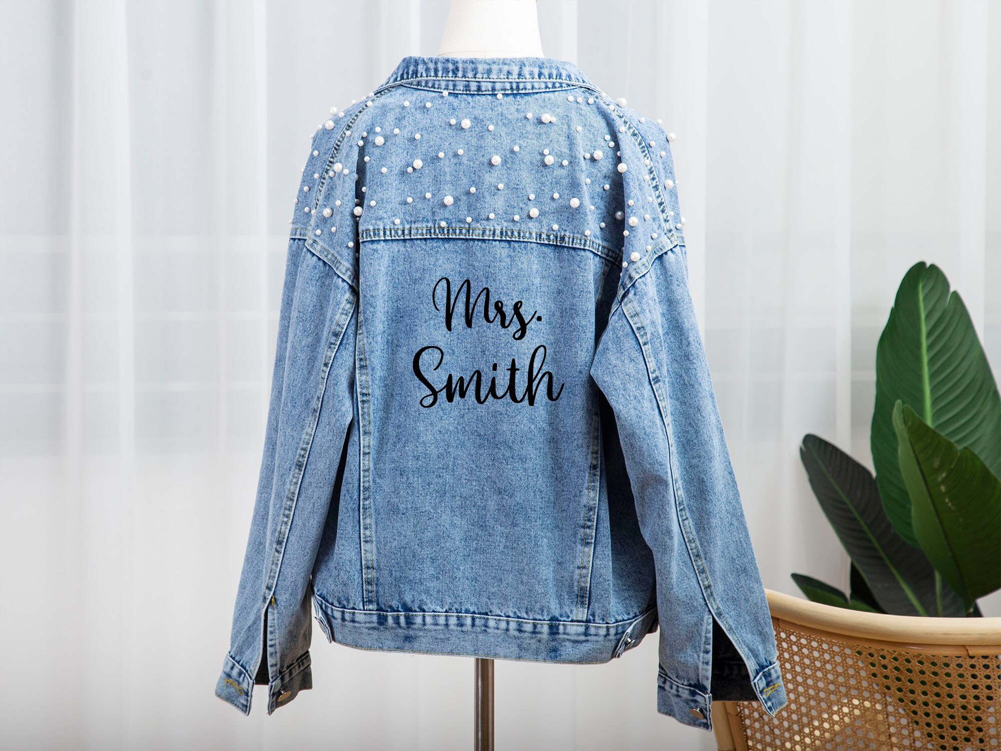 Bride Jean Jacket With Pearlsblue Pearl Jean Jacketbride Etsy