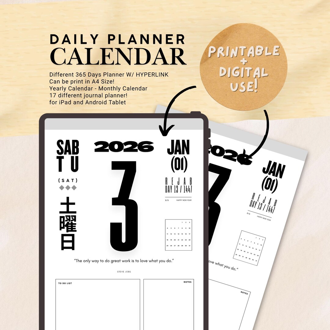 2026 Daily Calendar Planner | A4 Digital & Printable Planner ...