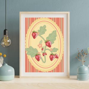 Strawberries Digital Download - instant download. Red ,yellow and pink strawberry print.