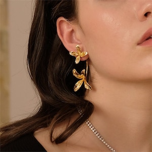 18K Gold Plated Flowers Earrings Statement Earrings for Women