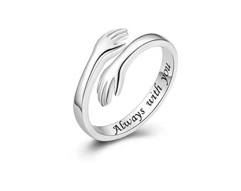 Hug Ring with Card and Sentence Engraved Solid 925 Sterling Silver Ring Gift for Her