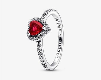 925 Sterling Silver Pandora Red Heart Charm Ring, Suitable For Pandora Moment Necklace, Bridal Ring, Valentine Day Gift, Gift For Her