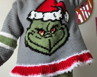 Grinch-haakpatroon kersttrui, feestelijke trui (pdf-patroon)