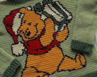 Patroon gehaakte kersttrui, ontwerp Pooh Bear, Winnie de Pooh (pdf-patroon)