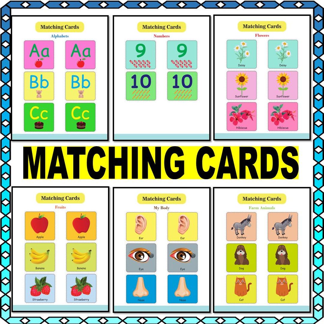 Educational Matching Cards: Alphabet, Numbers, Animals - Etsy