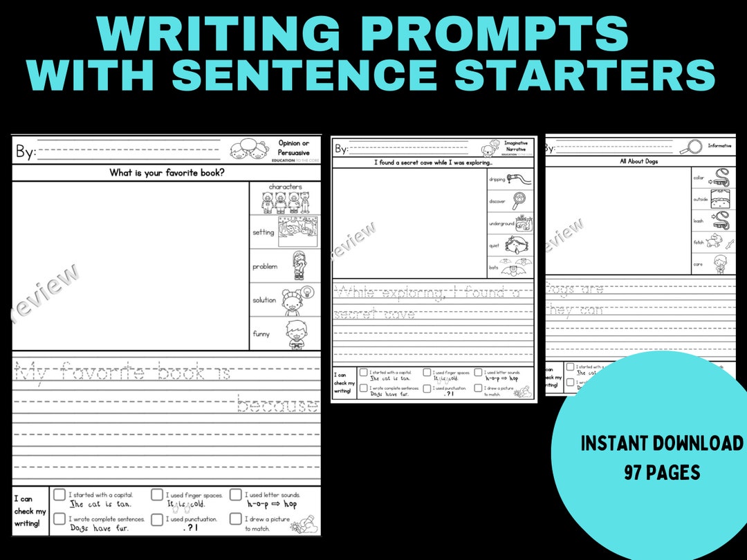 Packet Prompt Creating Writing Prompts With Sentence Starters Packet - Etsy