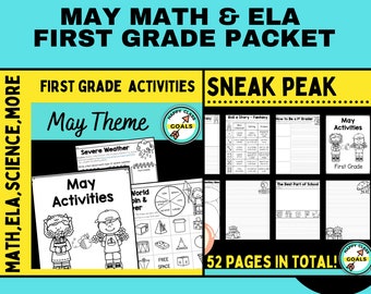 Wiskunde- en ELA-werkbladen mei | Afdrukbare items van het 1e leerjaar