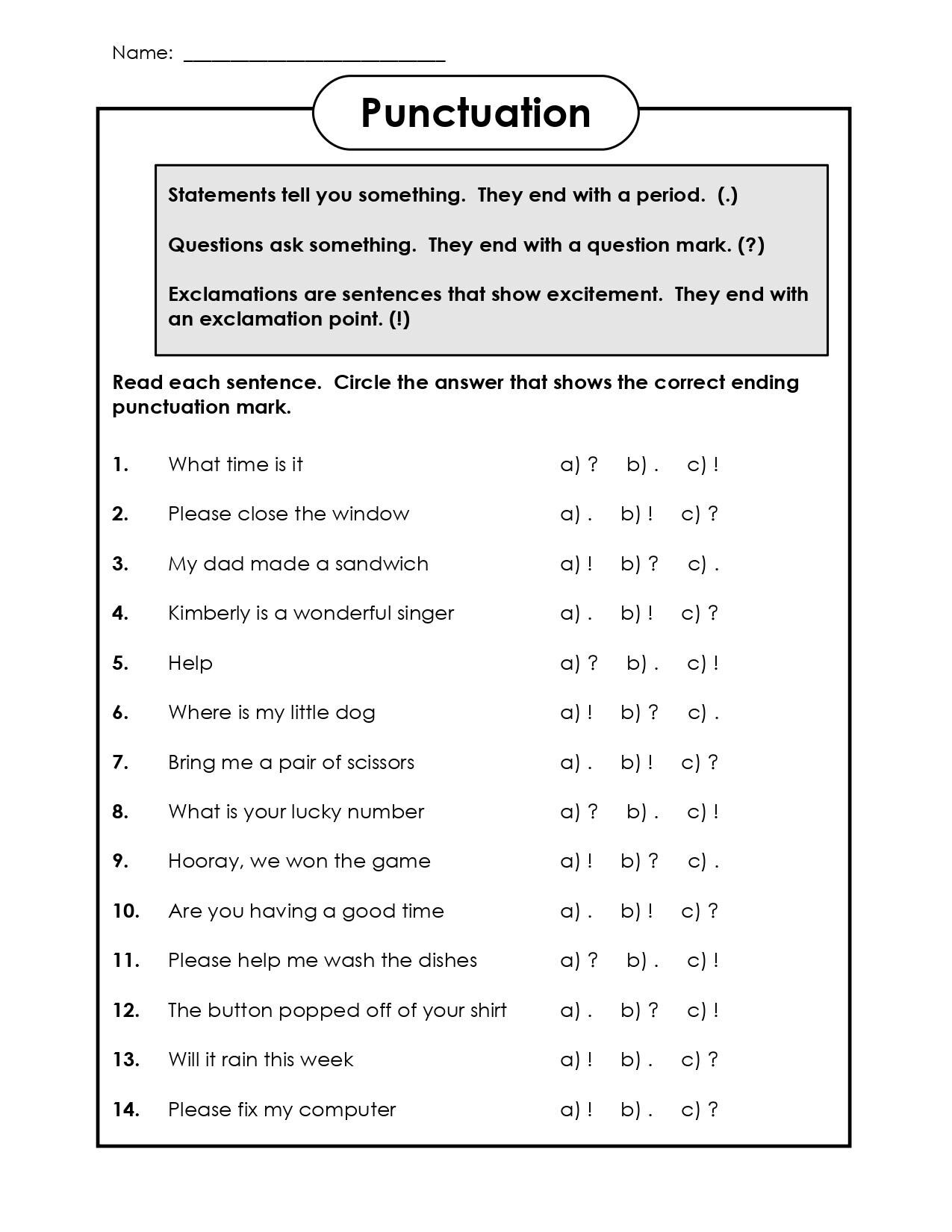 Punctuation Patterns Free Punctuation Worksheets (PDF Pattern) - Etsy