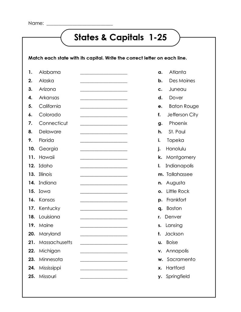 50 States and Capitals Social Studies - Etsy