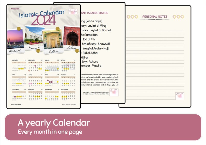 2024 Islamic Yearly Wall Calendar, Mosques Calendar 2024 Muslim Yearly