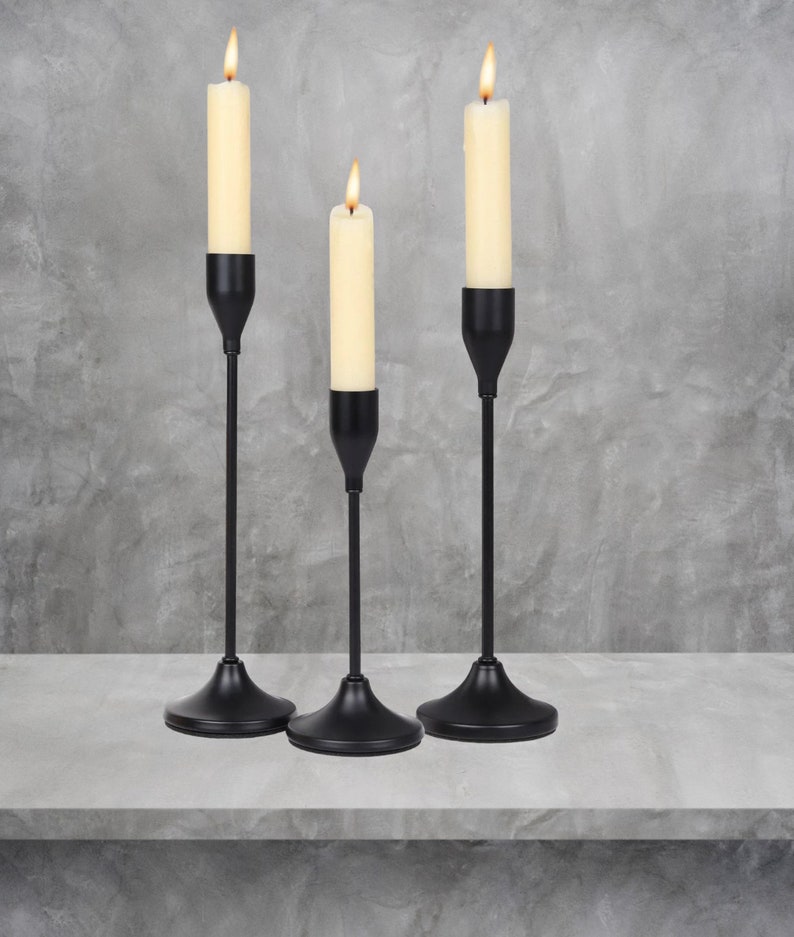 Set of 3 Matte Black Taper Candle Holders Candlestick Holder Etsy