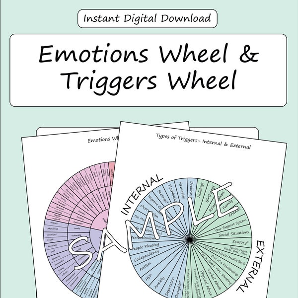 Emotions Wheel/ Triggers Wheel/ Emotional Regulation/ Somatic Awareness/ Trauma Help/ Internal and External Triggers/ Feelings Wheel