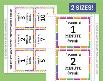 Need a Break Visual Support Printable Kid Flashcard Autism AAC Card Classroom Communication Card Autism Break Card for ADHD Visual Support
