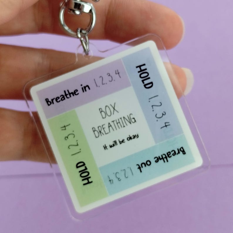 Mindfulness Practice Keychain Box Breathing Tool Meditation Technique Support Portable Anxiety Management Accessory Clear Acrylic Design Double Sided Construction Star Hook Attachment Calming Breathe Reminder Daily Mental Health Aid