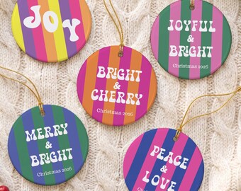 Retro Ornament Christmas Gift Nostalgic Colorful Tree Decor Bright and Merry XMas Bubble Letter Holiday Decoration Mom Gift Funky Ornament