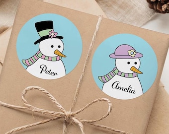 Personalize Snowman Sticker for Child Christmas Gift Label Kid Custom Name Decal  for Holiday Sticker Pack for Christmas Present Sticker Tag