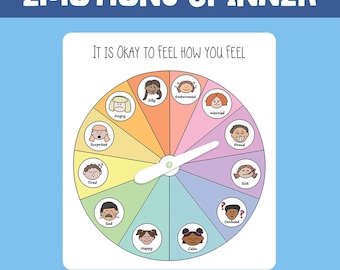 Feeling Wheel Spinner Handmade Feelings Chart for Kid Emotion Wheel Spinner Printable Fun Child Game for Kid Social Emotional Learning Tool