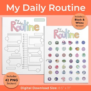 Tabla de rutina diaria para niños autistas, horario diario para adolescentes, pegatina PNG para chica, pegatina de diario imprimible, horario visual, rastreador de hábitos