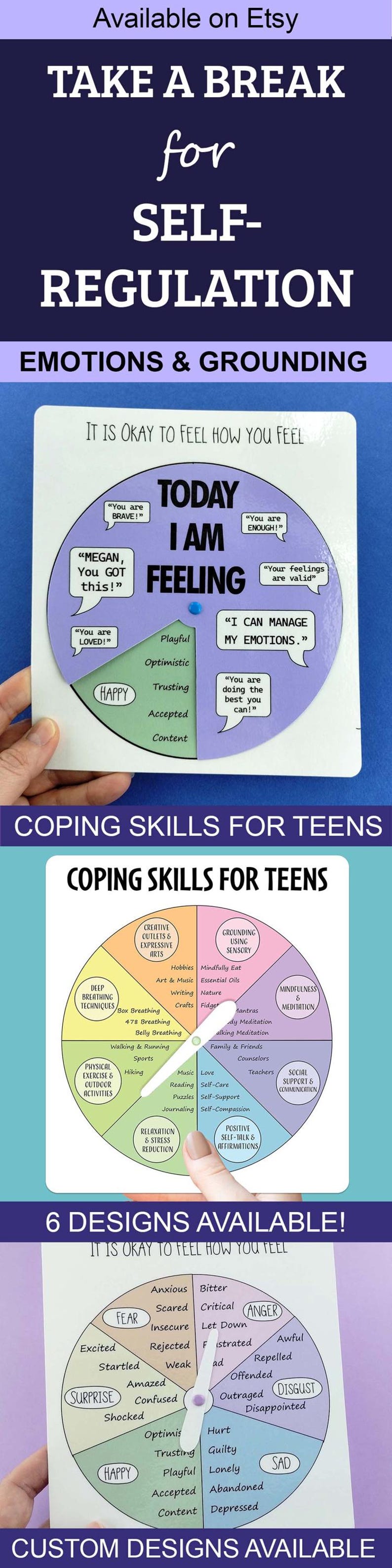 Digital Coping Skill Teen Emotion Wheel Spinner Printable for Tween ...