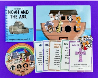 Noah's Ark Gift Party Favor Religious Toddler Activity Noah Coloring Book for Kid Catholic Prayer Card First Communion Rosary Favor Baptism