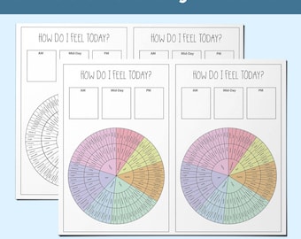 Emotion Tracker Digital Wellness Journal Daily Feeling Wheel Printable Adult Therapy Download Mental Health Worksheet Mood Feeling Check In