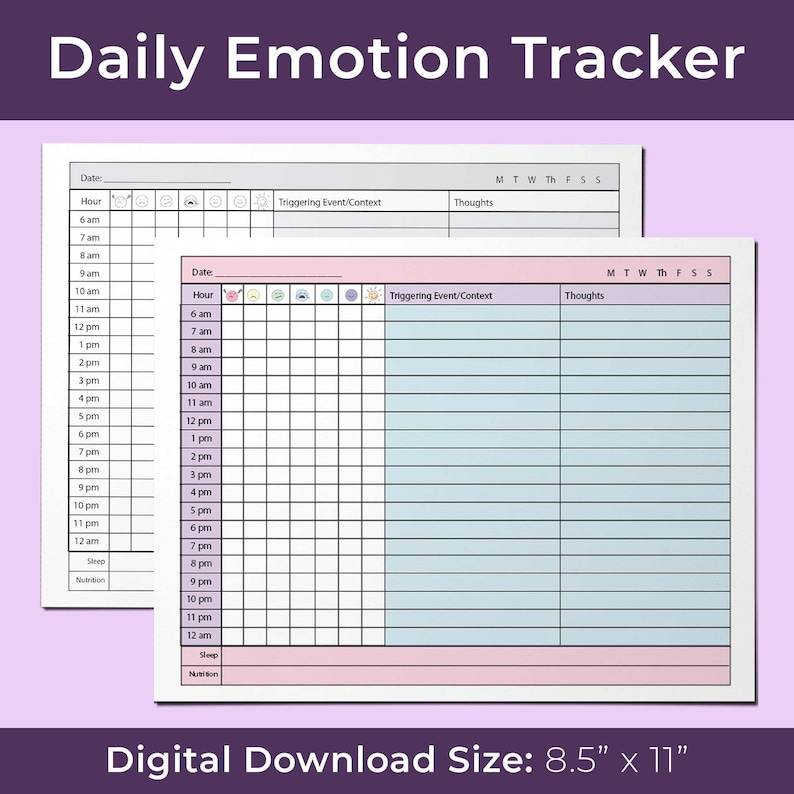 BPD Emotion Tracker Worksheet for Mood Tracker Journal Codependency ...