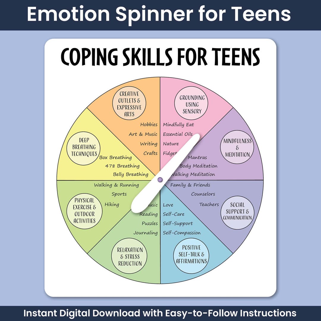 Digital Coping Skill Teen Emotion Wheel Spinner Printable for Tween ...