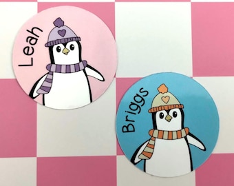 Personalize Christmas Name Tag for Kid Penguin Sticker Pack for Child Holiday Name Tag XMas Gift Label Child Present Custom Holiday Label