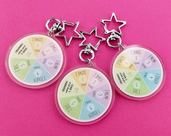 5 4 3 2 1 Grounding Keychain Bulk Mindfulness Anxiety Tool Keychain for Overwhelmed Teen Sensory Breathing Aid for CPTSD  Grounding Exercise