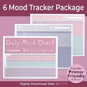 Mood Tracker Journal BPD Monthly Mood Journal Bipolar Mental Health Journal Bundle for Women Printable Emotion Tracker ADHD Therapy Workbook