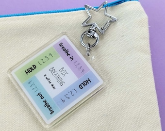 Box Breathing Keychain Bulk Anxiety Relief Stress Management Tool Portable Mindfulness Practice Meditation Technique Calming Breath Reminder