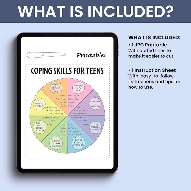 Digital Coping Skill Teen Emotion Wheel Spinner Printable for Tween ...