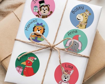 Custom Holiday Label for Kid Animal Sticker Personalize Zoo Animal Decal Holiday Name Tag Personalize XMas Label Child Sticker for Present