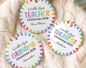 Custom Teacher Christmas Gift for Therapist Colorful Ornament Mom Gift Holiday Ornament Grandma Small Gift Personalize XMas Stocking Gift