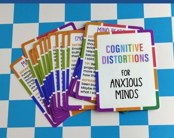 Cognitive Distortion Card for Teen Mental Health Gift Anxious Mom CBT Card Tween Therapy Tool DBT Coping Skill Deck Self Help Flash Card
