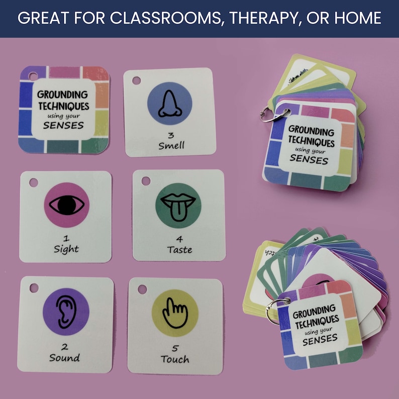 Mindfulness Therapy Cards Child Anxiety Tool Kit Emotional Regulation Flashcards Classroom Resource Calming Strategy Visual Communication Flipbook: Grounding