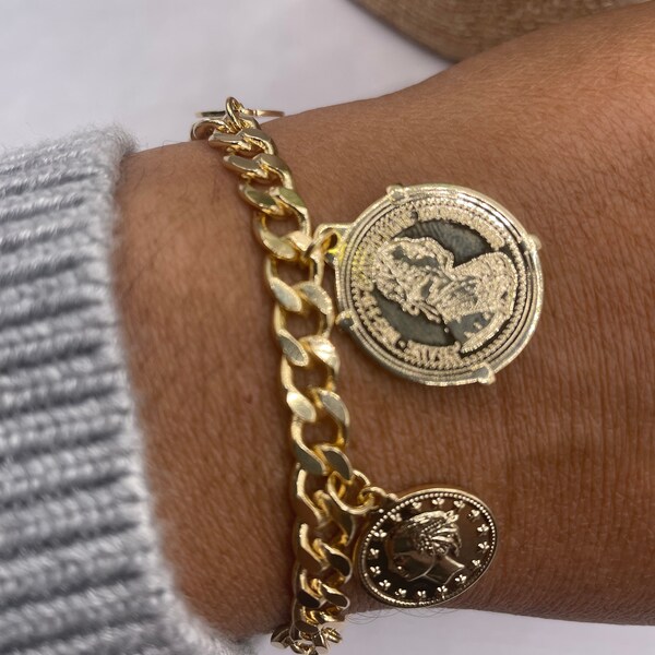 Coin Charm Bracelet Etsy
