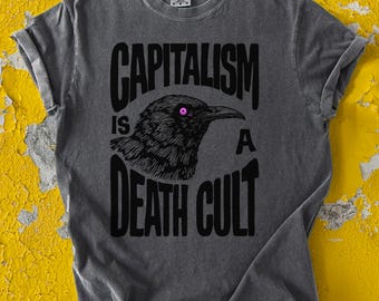 Anti-Capitalist Raven Graphic Tee: Political Protest Shirt