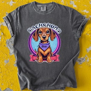 Custom Dachshund Shirt Colorful Cartoon Badge - Shirt Dachshund, Dachshund Love Shirt, Dachshund T Shirt, Dachshund Mom Shirt
