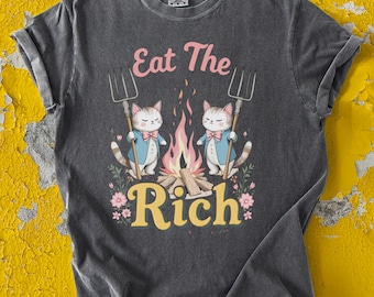 Eat The Rich Shirt: Vintage Anti-Capitalist Cats Graphic Tee